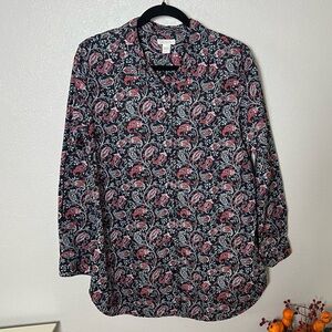 Garnet Hill Navy Paisley Print Cotton Button Down Shirt